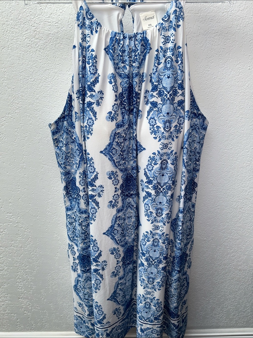 Soma Short Swing Dress Built-In Bra Pockets White + Blue Floral Print EUC XXL 2X - Picture 1 of 10